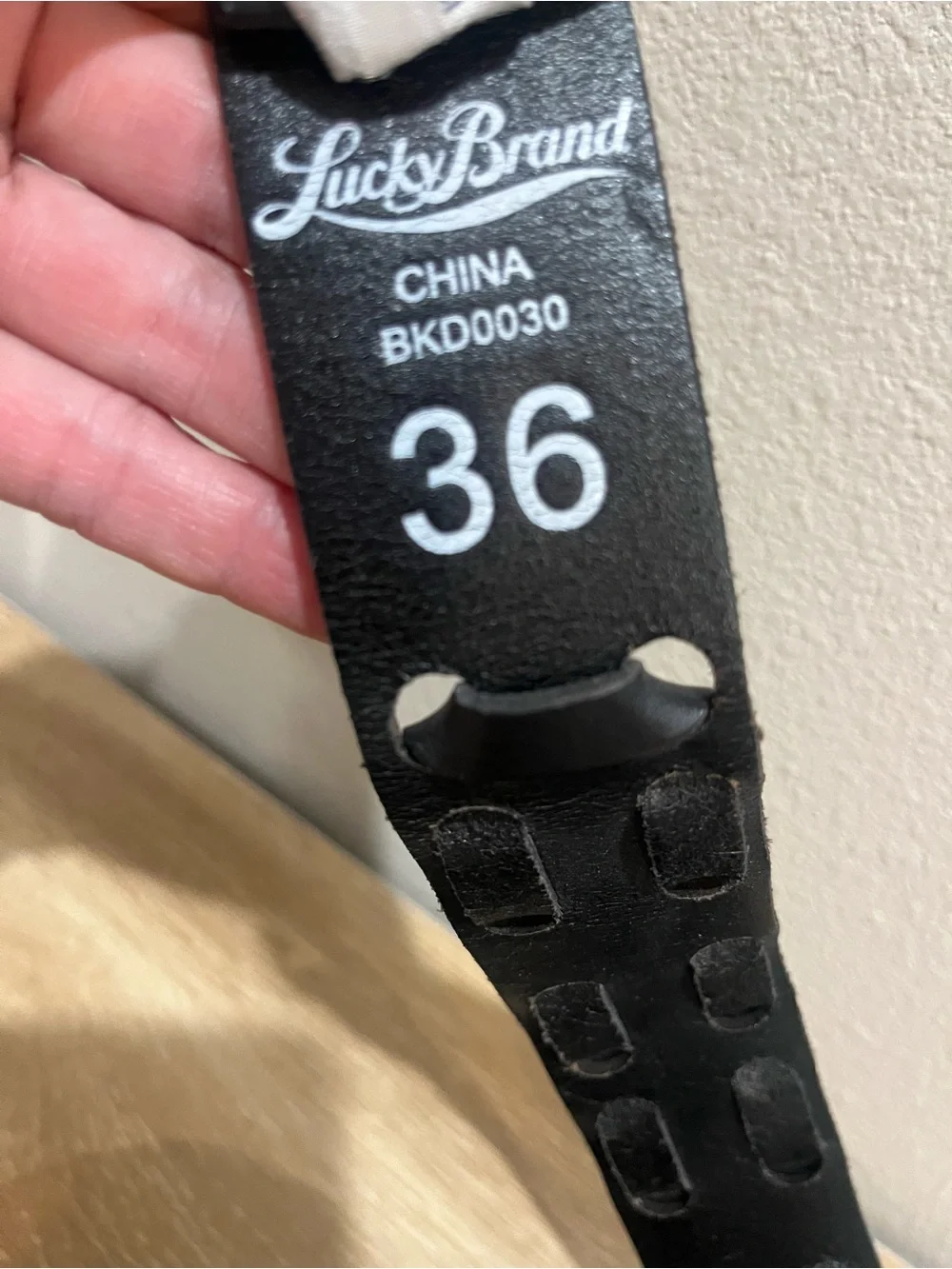 Lucky Brand Black Men’s Leather Belt with Loop Cutout Design